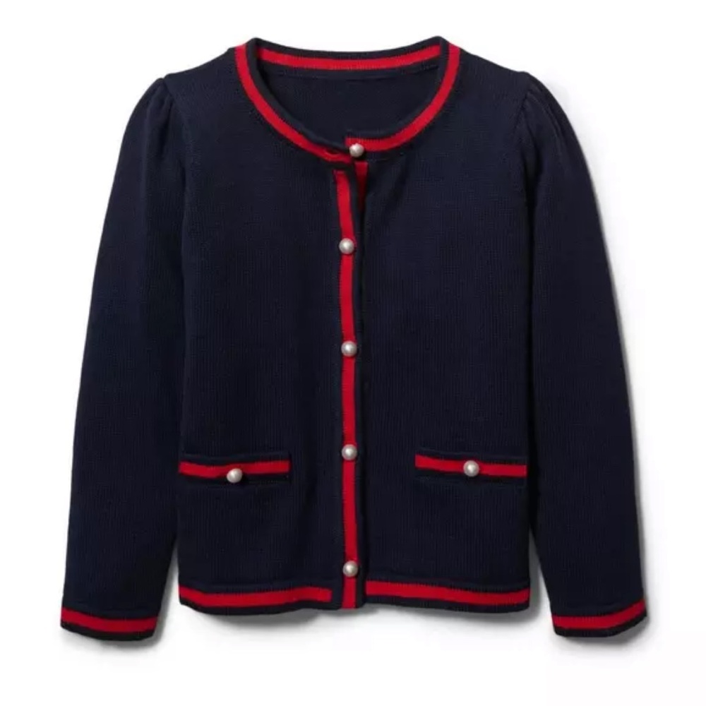 Janie and Jack | Navy and Red Pearl Trim Cardigan | size 3